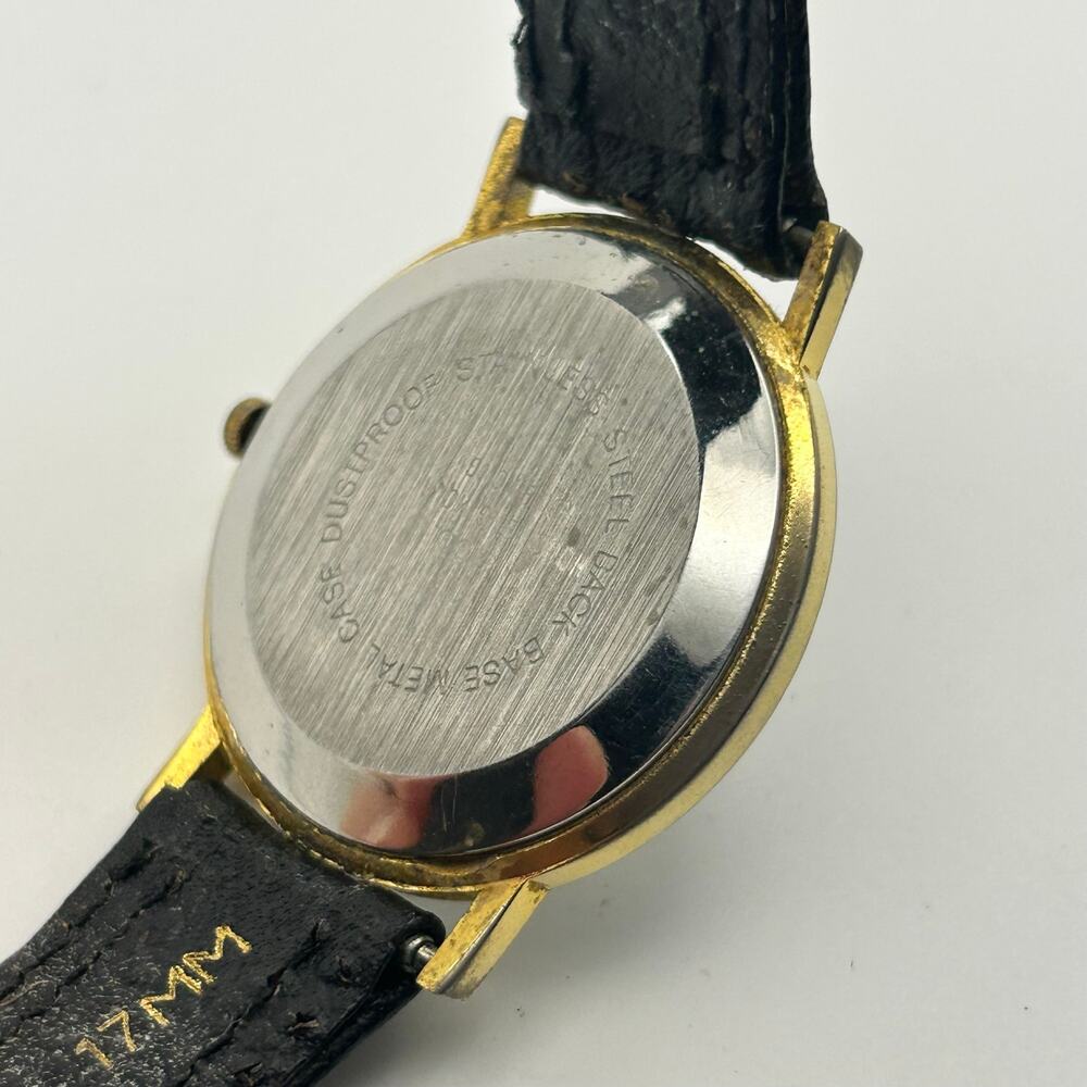 Geneva Gold-tone Black Dial & Leather Strap Minimalist Watch Working image 7